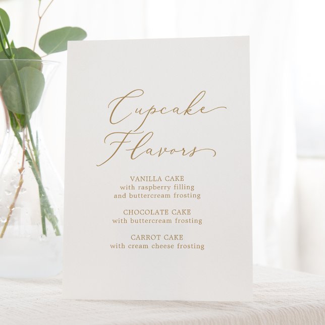 Delicate Gold Calligraphy Wedding Cupcake Flavours Pedestal Sign (Creator Uploaded)