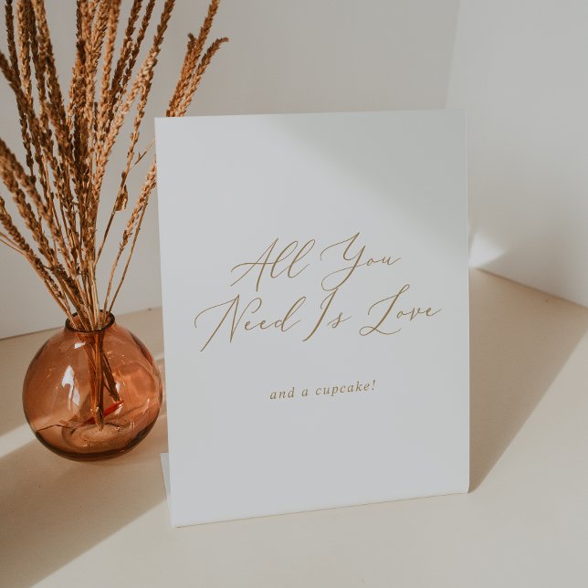 Delicate Gold Calligraphy Wedding Cupcake Pedestal Sign (Creator Uploaded)