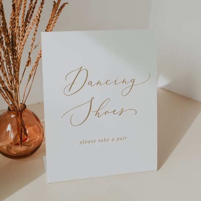 Delicate Gold Calligraphy Wedding Dancing Shoes Pedestal Sign (Creator Uploaded)