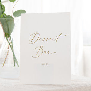 Delicate Gold Calligraphy Wedding Dessert Bar Pedestal Sign