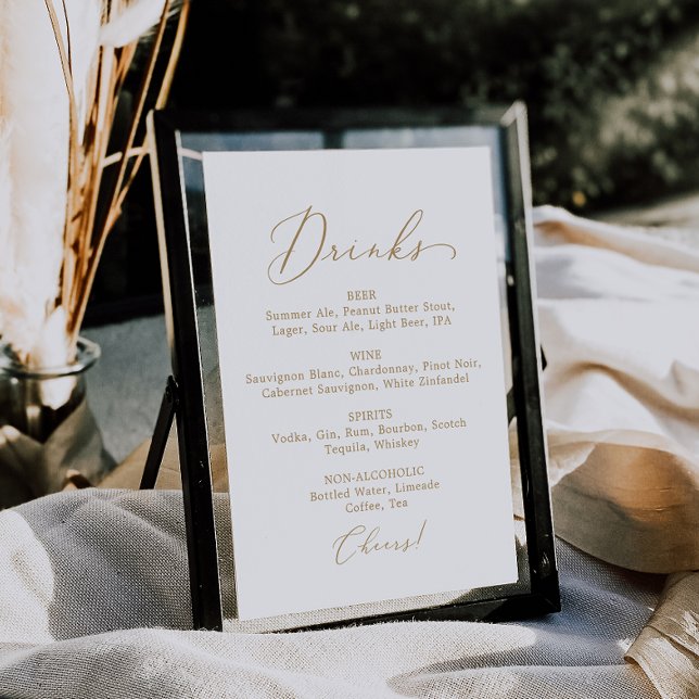 Delicate Gold Calligraphy Wedding Drink Menu Sign (Creator Uploaded)