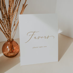 Delicate Gold Calligraphy Wedding Favours Pedestal Sign