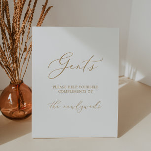 Delicate Gold Calligraphy Wedding Gents Bathroom Pedestal Sign