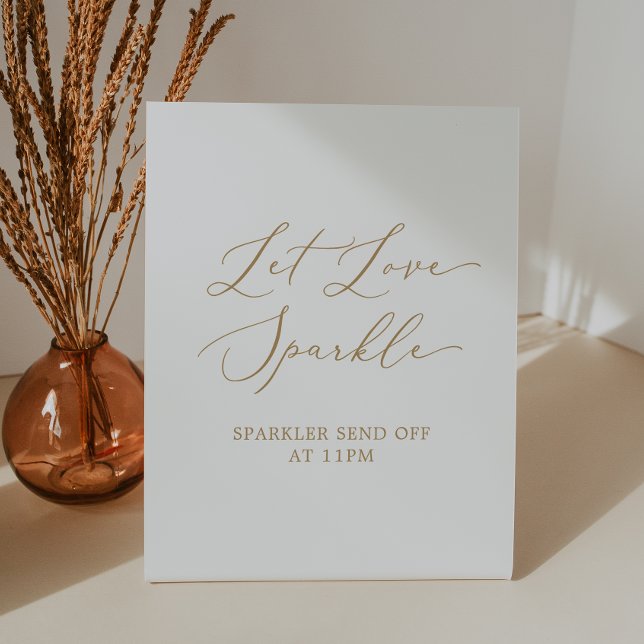 Delicate Gold Calligraphy Wedding Let Love Sparkle Pedestal Sign (Creator Uploaded)