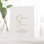 Delicate Gold Calligraphy Wedding Open Bar Pedestal Sign<br><div class="desc">This delicate gold calligraphy wedding open bar pedestal sign is perfect for a modern wedding. The romantic minimalist design features lovely and elegant champagne golden yellow typography on a white background with a clean and simple look.</div>