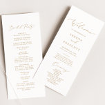 Delicate Gold Calligraphy Wedding Program Programme<br><div class="desc">This delicate gold calligraphy wedding program is perfect for a modern wedding. The romantic minimalist design features lovely and elegant champagne golden yellow typography on a white background with a clean and simple look. Include the name of the bride and groom, the wedding date and location, thank you message, order...</div>