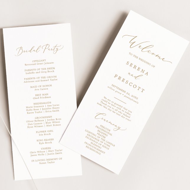 Delicate Gold Calligraphy Wedding Program Programme (Creator Uploaded)