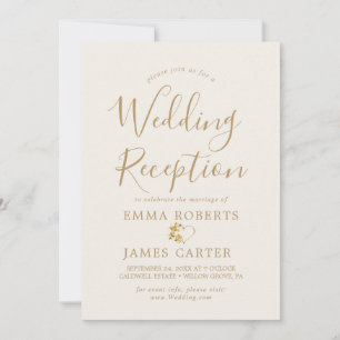 Delicate Gold Calligraphy Wedding Reception  Invitation
