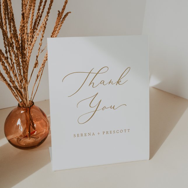 Delicate Gold Calligraphy Wedding Thank You Pedestal Sign (Creator Uploaded)