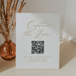 Delicate Gold Capture The Love QR Code Wedding Pedestal Sign<br><div class="desc">This delicate gold capture the love QR code wedding pedestal sign is perfect for a modern wedding. The romantic minimalist design features lovely and elegant champagne golden yellow typography on a white background with a clean and simple look.</div>