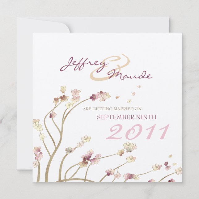 Delicate Gold Cherry Blossom Save the Date (Front)