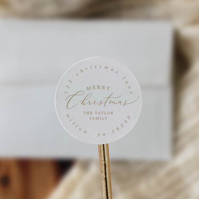 Delicate Gold Christmas Circular Return Address Classic Round Sticker (Creator Uploaded)