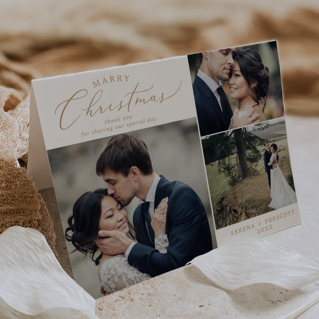 Delicate Gold Christmas Folded Holiday Wedding Thank You Card (Creator Uploaded)