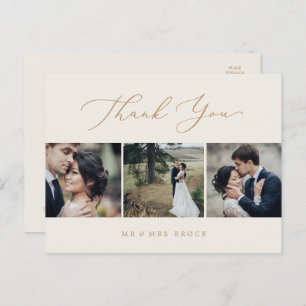 Delicate Gold Cream 3 Photo Template Thank You Postcard