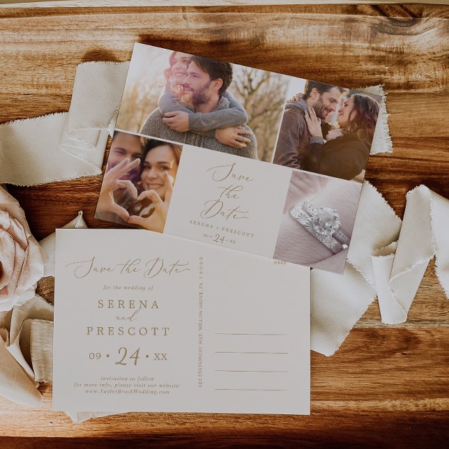 Delicate Gold Cream 4 Photo Template Save the Date (Creator Uploaded)