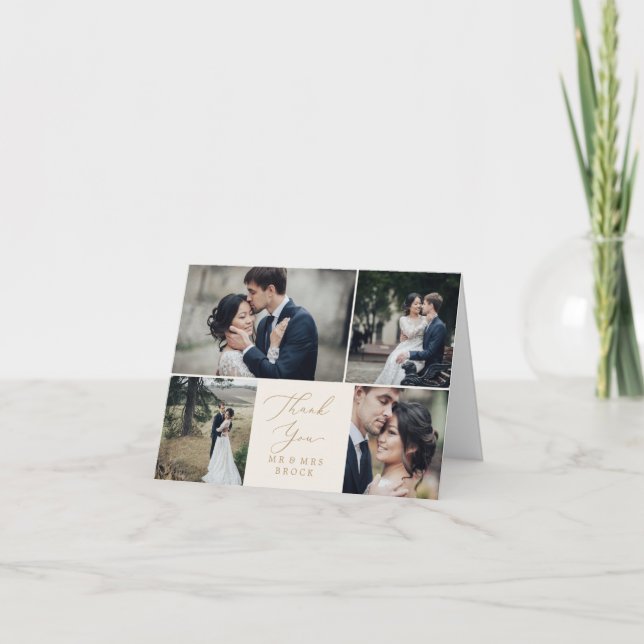 Delicate Gold Cream 4 Photo Template Thank You (Front)