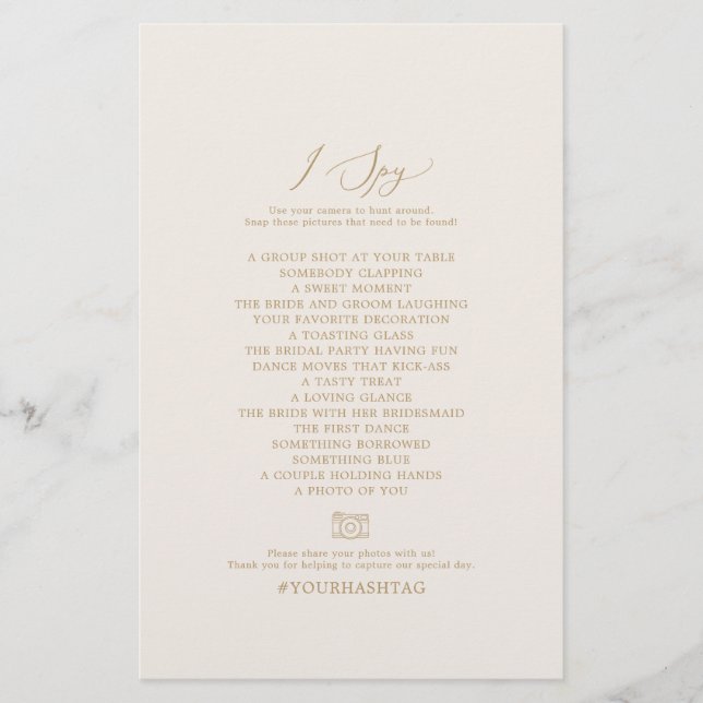 Delicate Gold Cream I Spy Photo Scavenger Hunt Flyer (Front)