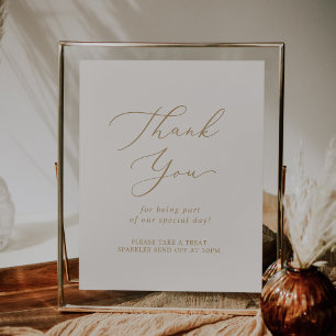 Delicate Gold Cream Thank You Wedding Favour Poster
