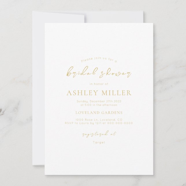 Delicate Gold Elegant Bridal Shower Invitation (Front)
