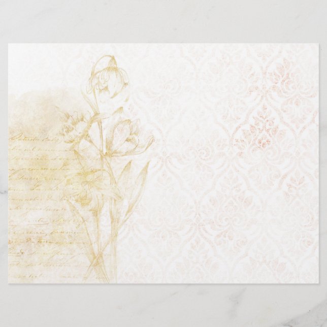 Delicate Gold Floral & Damask Scrapbook Ephemera (Front)