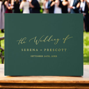 Delicate Gold Foil and Green Monogram Back Wedding Guest Book