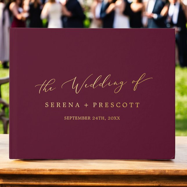 Delicate Gold Foil Burgundy Monogram Back Wedding Guest Book (Delicate Gold Foil Burgundy Monogram Back Wedding Foil Guest Book)