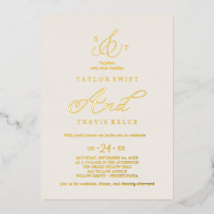 Delicate Gold Foil Ivory Formal Monogram Wedding