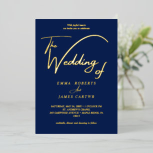Delicate Gold Foil Navy Blue "The Wedding Of"