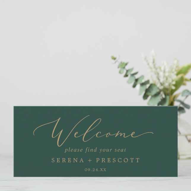 Delicate Gold Green Hanging Seating Chart Header (Standing Front)