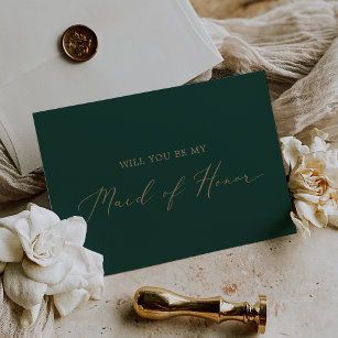 Delicate Gold Green Maid of Honour Proposal Card