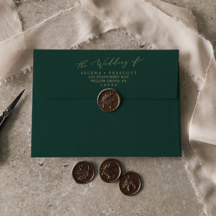 Delicate Gold Green Wedding Invitation Envelope