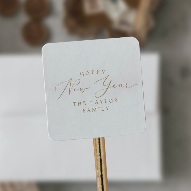 Delicate Gold Happy New Year Holiday Gift Square Sticker (Creator Uploaded)