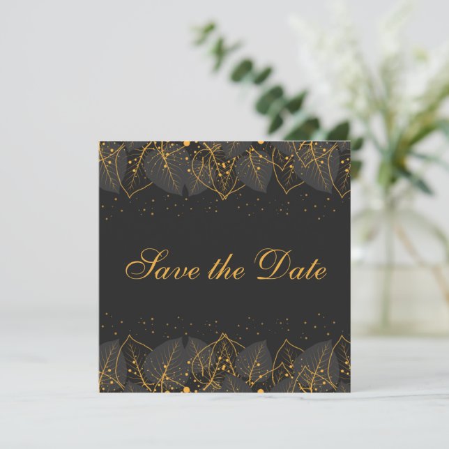 Delicate Gold Leaves Save The Date (Standing Front)