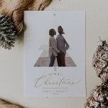 Delicate Gold Marry Christmas 1 Engagement Photo Holiday Card<br><div class="desc">This delicate gold marry Christmas 1 engagement photo holiday card is the perfect simple holiday greeting. The romantic minimalist design features lovely and elegant champagne golden yellow typography on a white background with a clean and simple look. The card reads "marry Christmas from the future mr and mrs". Personalise the...</div>