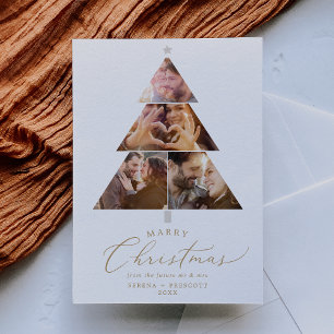 Delicate Gold Marry Christmas Engagement Photo Holiday Card