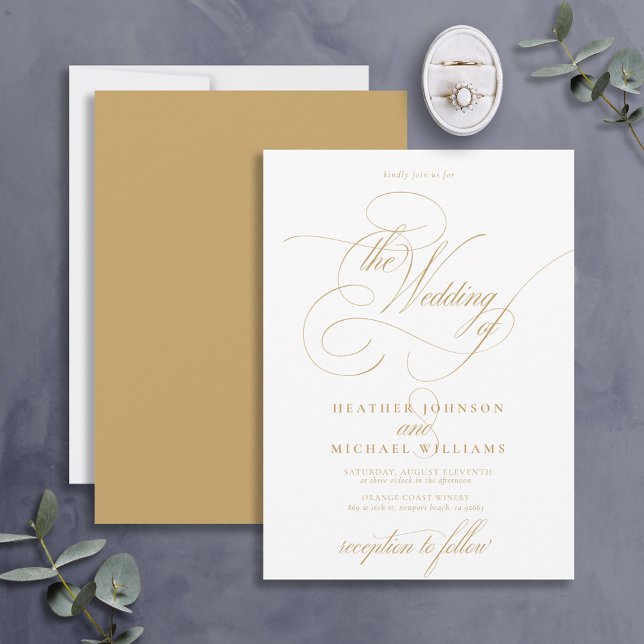 Delicate Gold Modern Calligraphy Classic Invitation (Creator Uploaded)