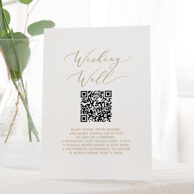 Delicate Gold QR Code Wedding Wishing Well Pedestal Sign (Creator Uploaded)
