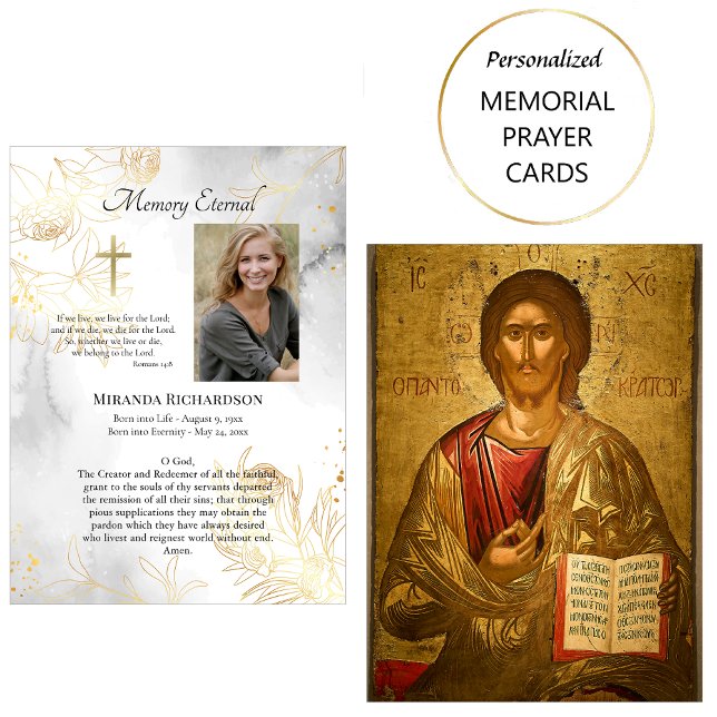 Delicate Gold Roses Orthodox Funeral Prayer Card (Creator Uploaded)
