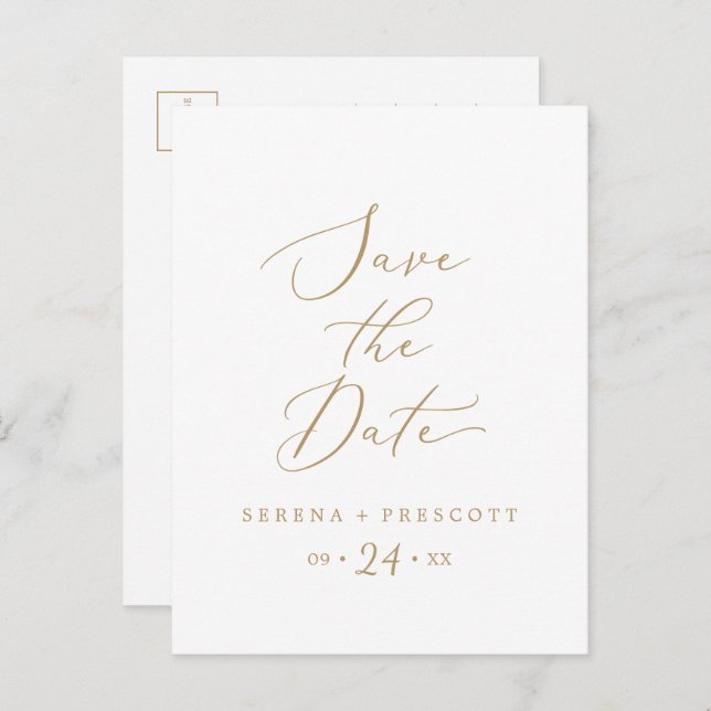 Delicate Gold Save the Date Announcement Postcard (Front/Back)