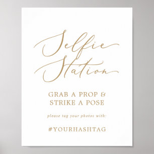 Delicate Gold Selfie Station Wedding Hashtag Sign
