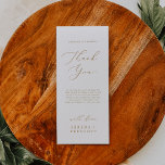Delicate Gold Tea Length Thank You Reception Card<br><div class="desc">This delicate gold tea length thank you reception card is perfect for a modern wedding. The romantic minimalist design features lovely and elegant gold coloured typography on a white background with a clean and simple look. Place these cards at the table setting for each of your guests at your wedding...</div>
