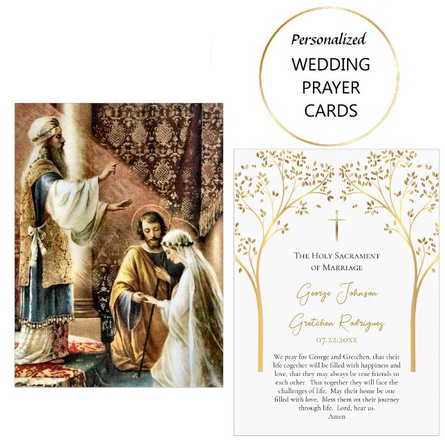 Delicate Gold Trees Catholic Wedding Prayer Card   (Creator Uploaded)