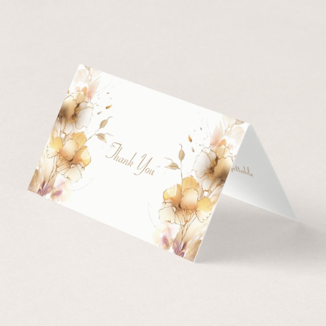 Delicate Golden Floral Thank You Card (Front)