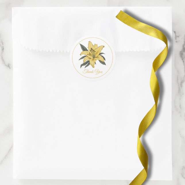 Delicate Golden Lily Thank You  Classic Round Sticker (Creator Uploaded)