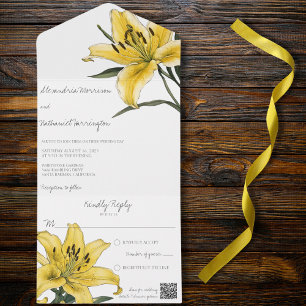 Delicate Golden Yellow Lily QR Code  All In One Invitation