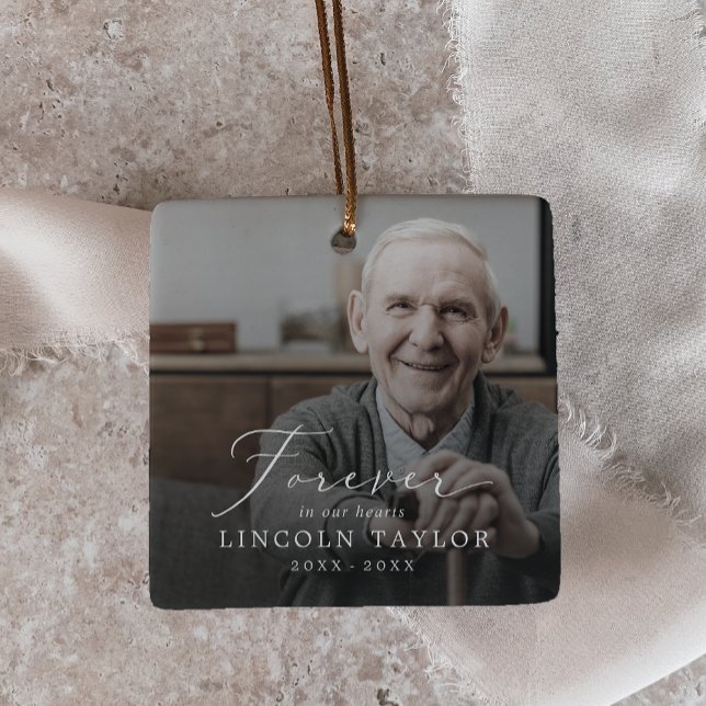 Delicate Grandpa Dad Memorial Overlay Photo Ceramic Ornament (Creator Uploaded)