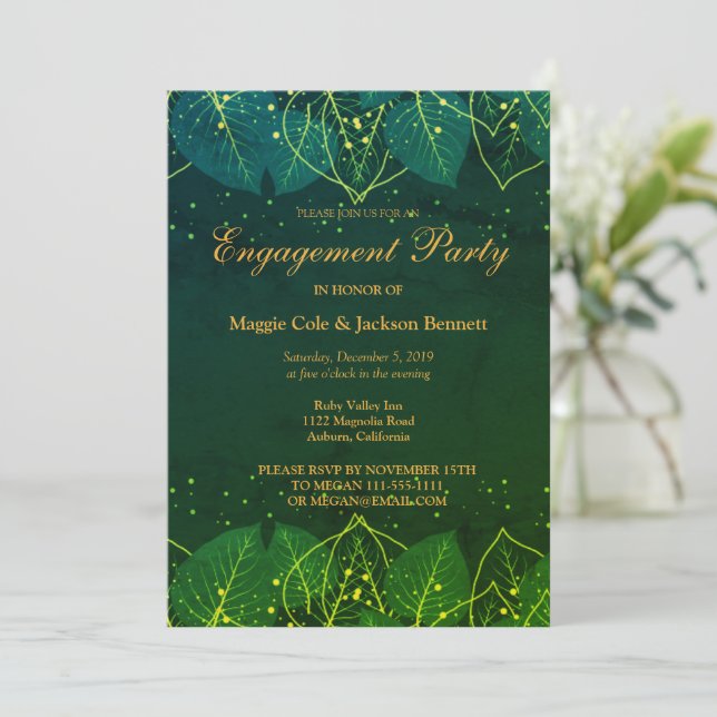 Delicate Green and Gold Leaves Invitation (Standing Front)