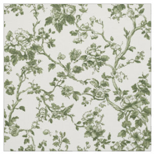 Delicate Green Floral Toile Fabric