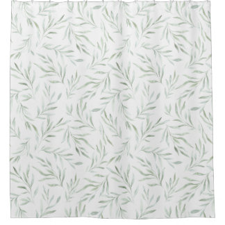 Delicate green foliage grey green shower curtain