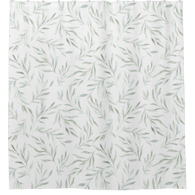 Delicate green foliage grey green shower curtain (Front)
